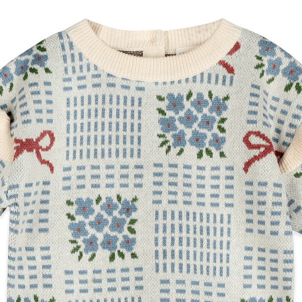 Floral Bow Jacquard Knit Pullover