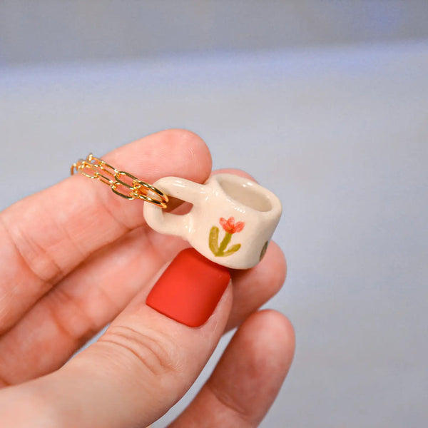 Tulip Miniature Mug Ceramic Charm Pendant Necklace