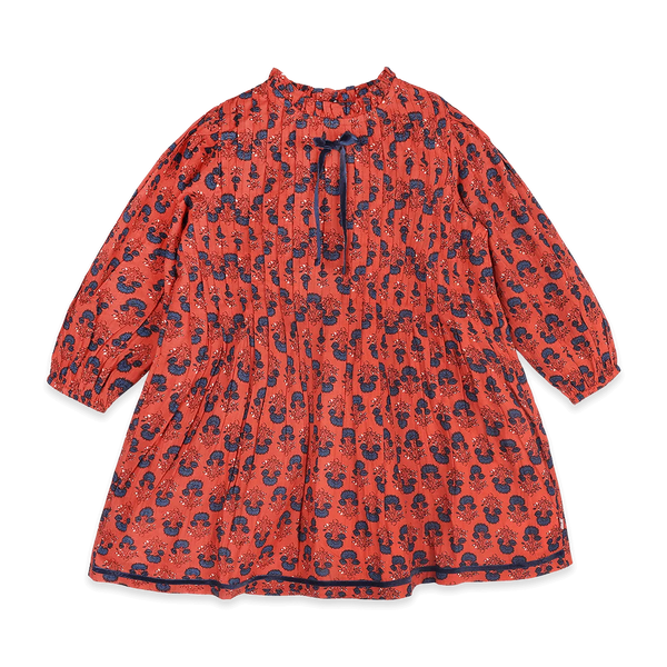 Myra Pleated Girl Dress - Terracotta