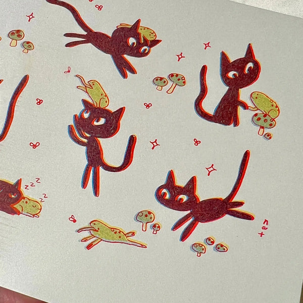 Little Black Cats Riso Print
