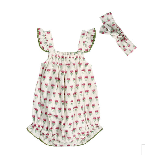 Delaney Block Floral Baby Romper + Headband