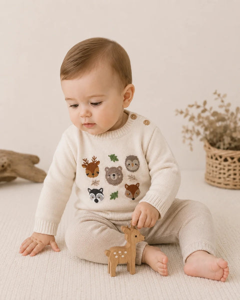 Woodland Animals Knit Baby Pullover