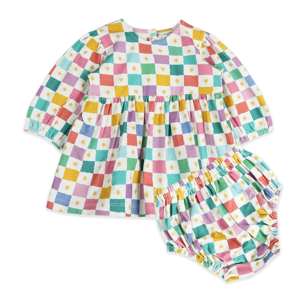 Colorful Checks Baby Dress & Bloomer
