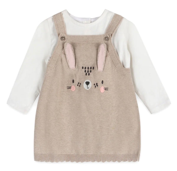 Bunny 3D Ears Applique Baby Knit Tunic Dress Set