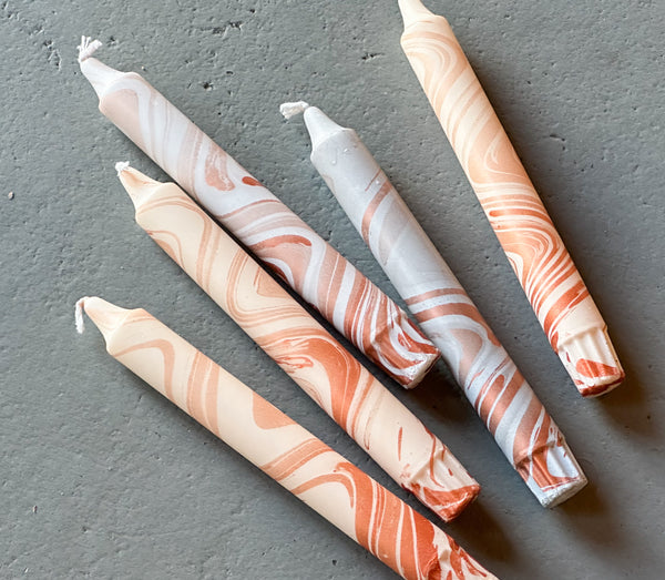 Marbled Taper Candles - Metallic