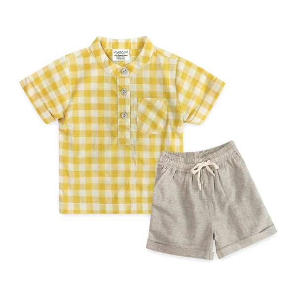 Aiden Gingham Baby Shirt + Linen shorts