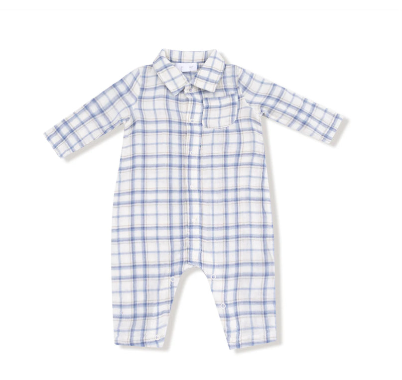 Blue Plaid Polo Romper