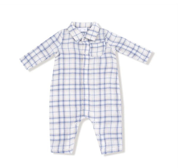 Blue Plaid Polo Romper