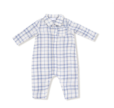 Blue Plaid Polo Romper