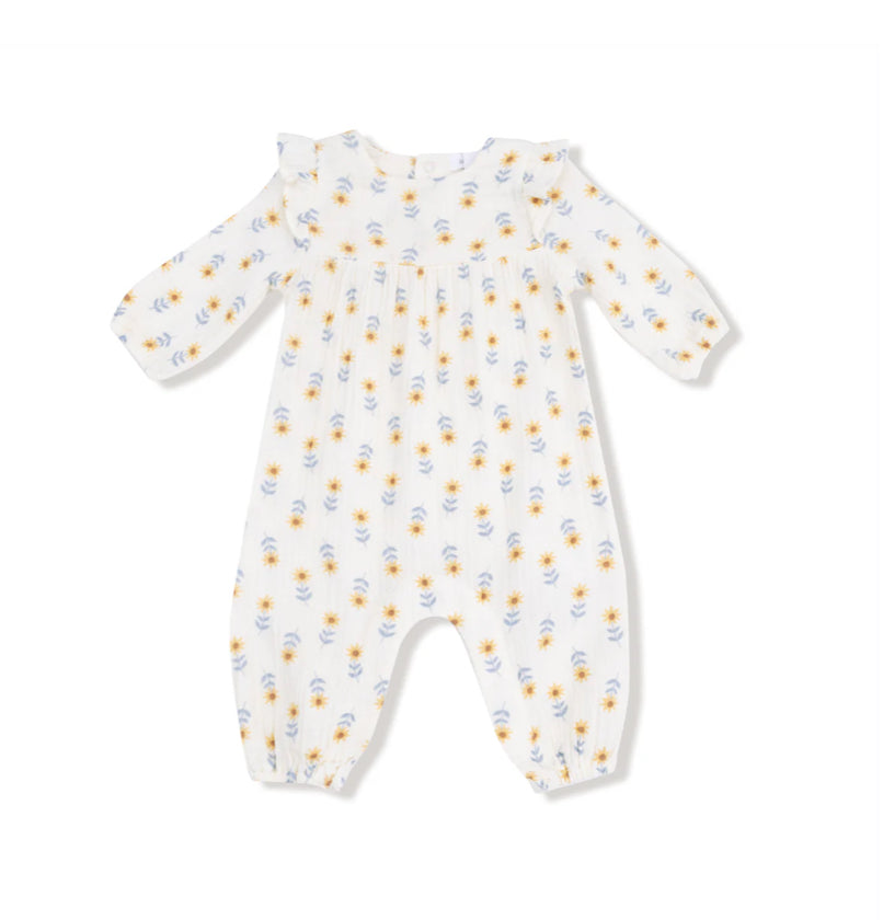 Western Sunflower Ruffle Sleeve Romper