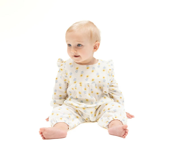 Western Sunflower Ruffle Sleeve Romper