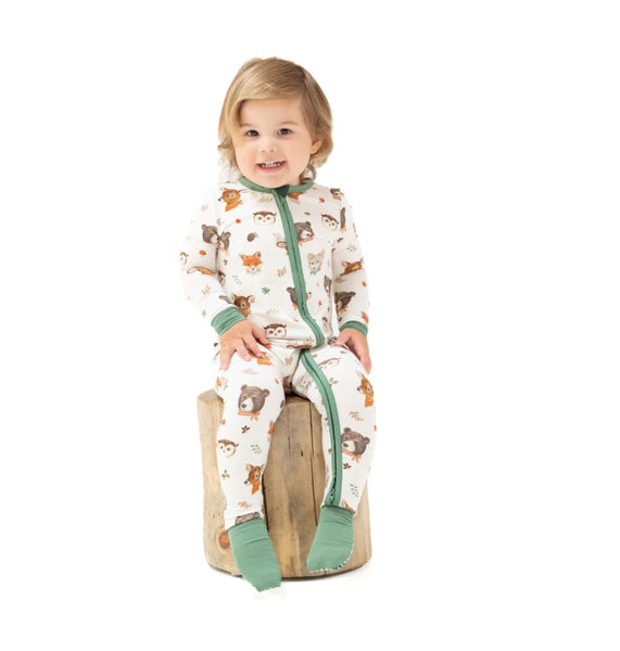 Two Way Zipper Romper - Woodland Animal Faces