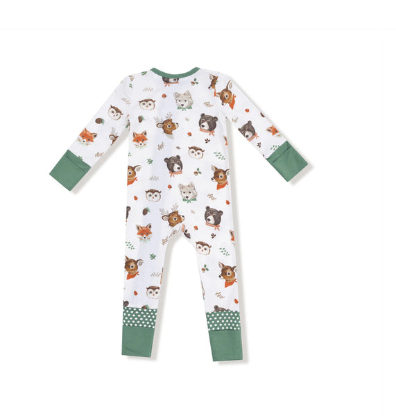 Two Way Zipper Romper - Woodland Animal Faces