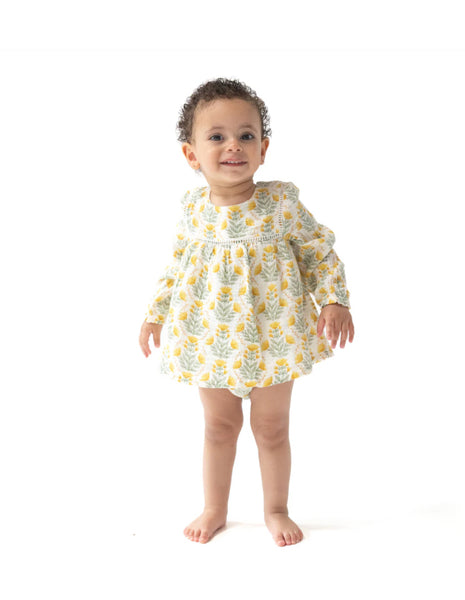 Winter Dandelions Long-Sleeve Bubble Dress With Skirt