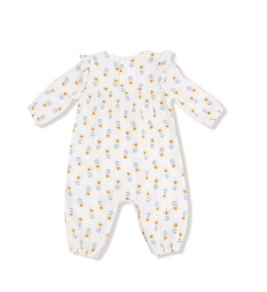 Western Sunflower Ruffle Sleeve Romper