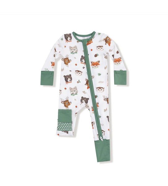 Two Way Zipper Romper - Woodland Animal Faces