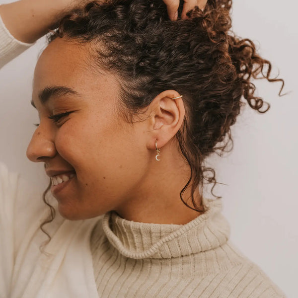 Crescent Moon Gold Hoop Earring