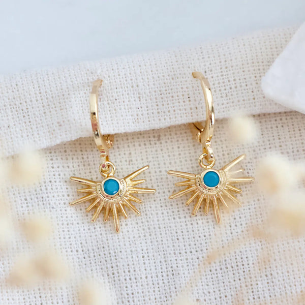 Turquoise Starburst Huggie Earrings