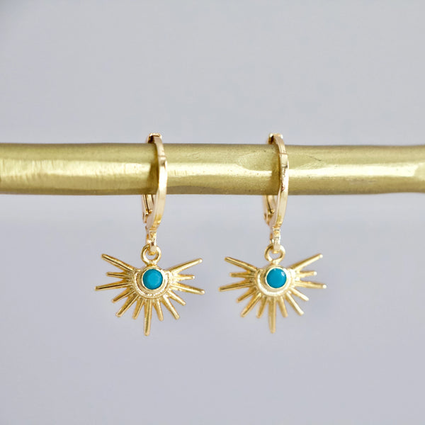Turquoise Starburst Huggie Earrings