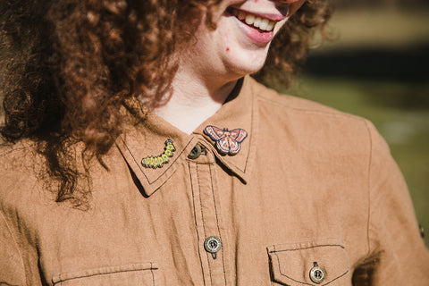 Cecropia Moth and Caterpillar Enamel Pin Set