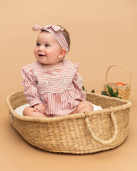 Siena Striped Embroidered Baby Romper & Headband Set