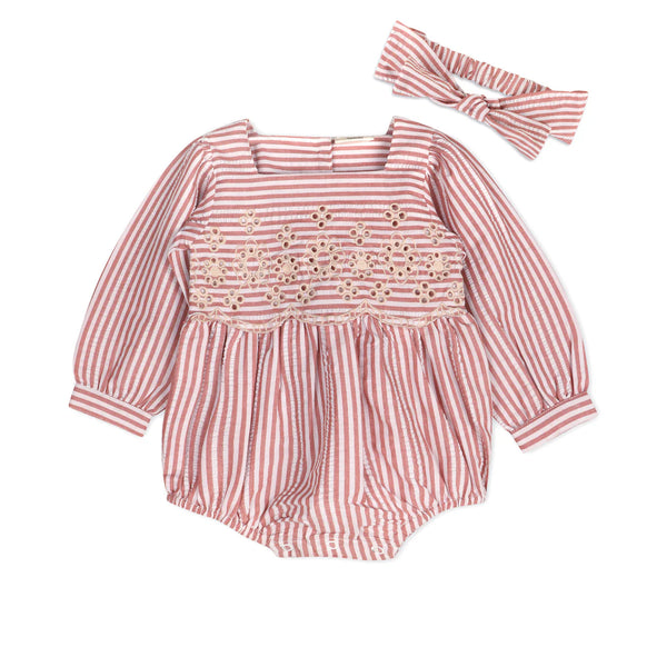 Siena Striped Embroidered Baby Romper & Headband Set