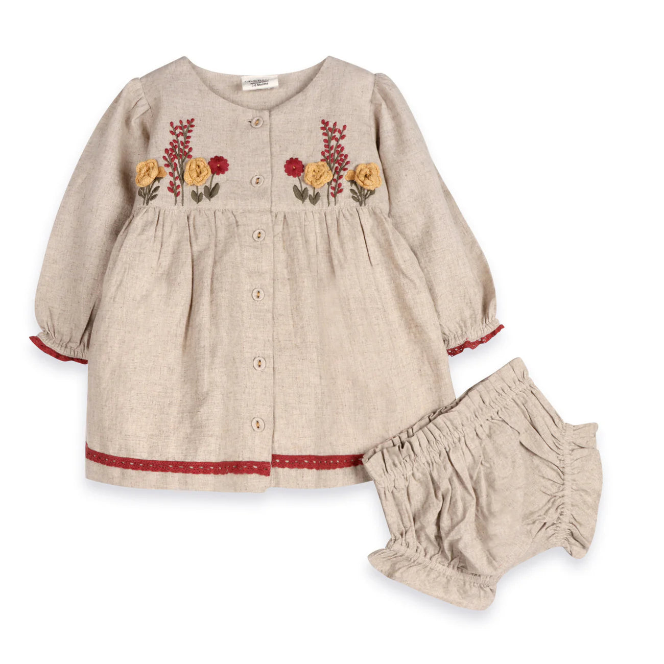 Ravello Linen Embroidered Baby Dress & Bloomer Set