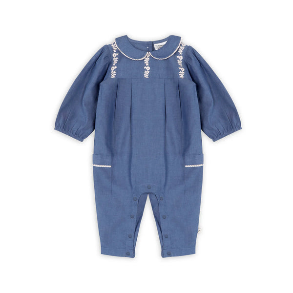 Brooklyn Soft Denim Baby Jumpsuit & Headband Set