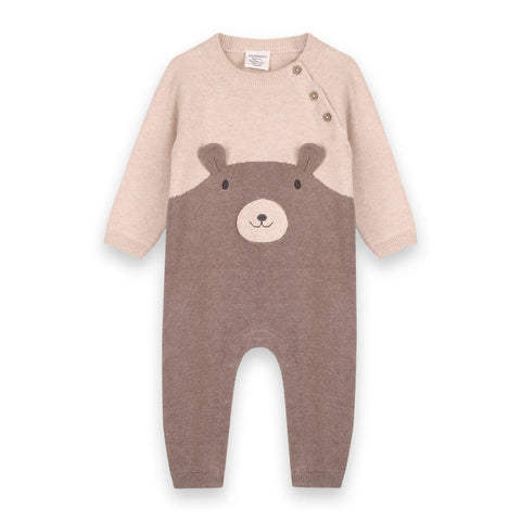 Cuddly Bear Embroidered Sweater Knit Baby Jumpsuit