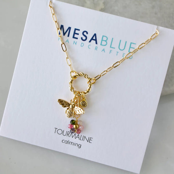 Tourmaline Flower Cz Queen Bee Charm Necklace