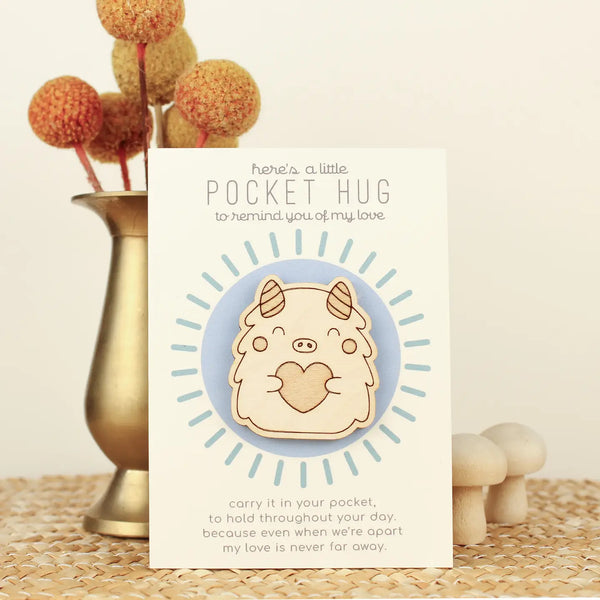 Wooden Pocket Hug. Thinking of You Token.