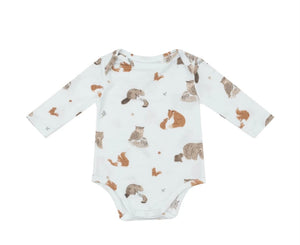 Woodland Animals Blue Long Sleeve Onesie