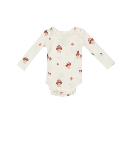 Waffle Long Sleeve Onesie - Mushrooms