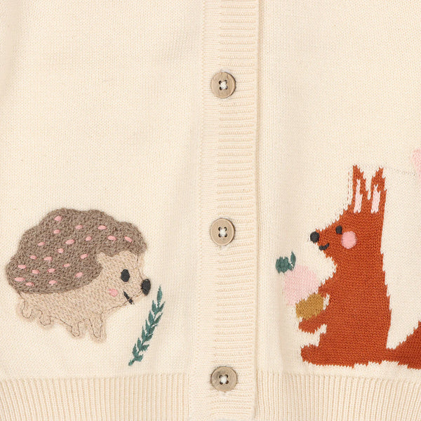 Woodland Animal Jacquard Baby Button Cardigan Sweater