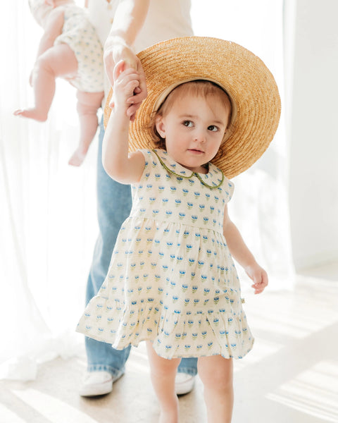 Harper Peter Pan Collar Floral Baby Flare Dress + Bloomer