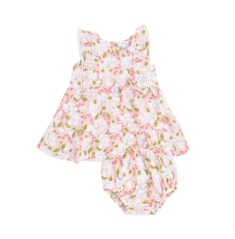 Magnolia Picot Trim Edged Dress and Diaper Cover