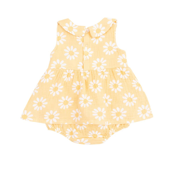 Sleeveless Peter Pan Collared Yellow Mod Daisy Bubble with Skirt