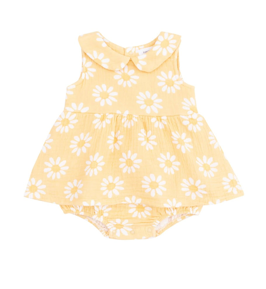 Sleeveless Peter Pan Collared Yellow Mod Daisy Bubble with Skirt