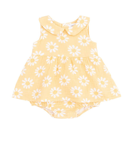 Sleeveless Peter Pan Collared Yellow Mod Daisy Bubble with Skirt