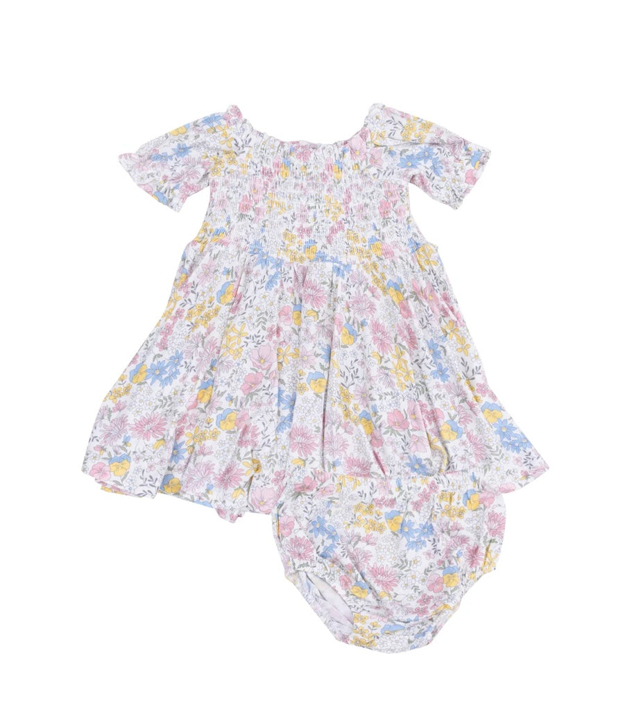 Viola Floral Puff Sleeve Smocked Dress with Bloomers