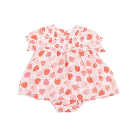 Strawberry Bliss smocked ruffle bubble with skirt