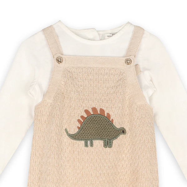 Dino Appliqué Knit Overall Set