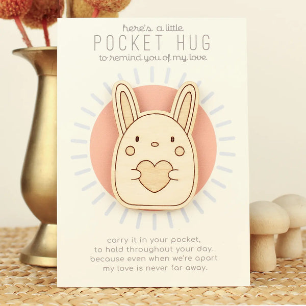 Wooden Pocket Hug. Thinking of You Token.