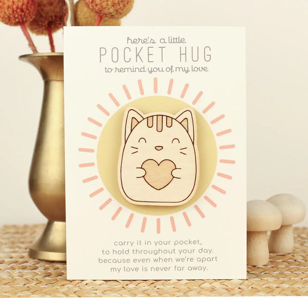 Wooden Pocket Hug. Thinking of You Token.