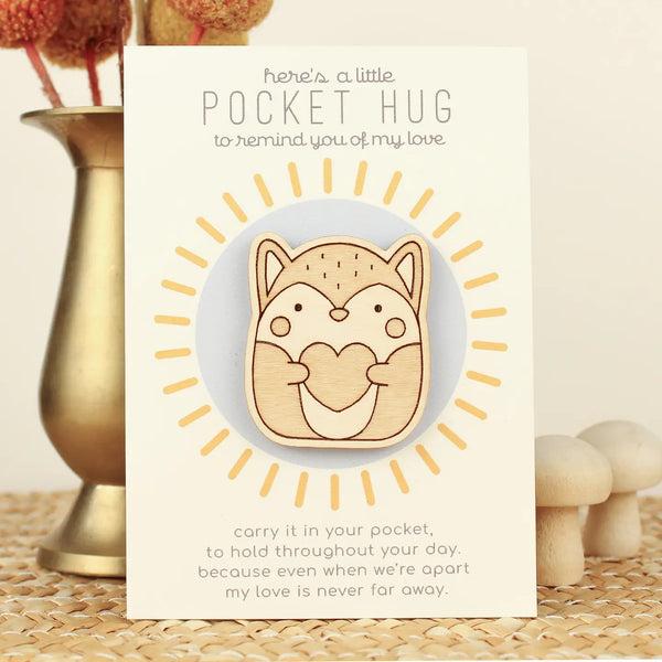 Wooden Pocket Hug. Thinking of You Token.