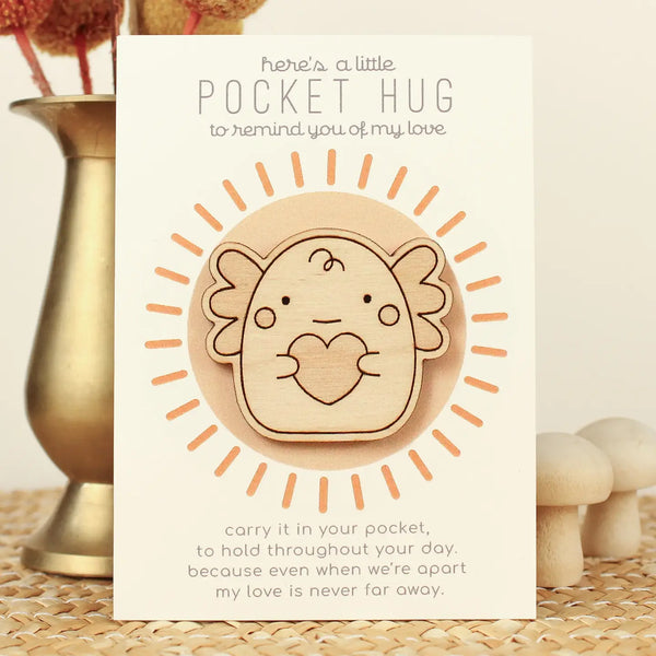 Wooden Pocket Hug. Thinking of You Token.