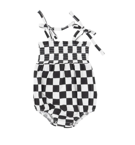 Checkerboard Tie Strap Smocked Bubble