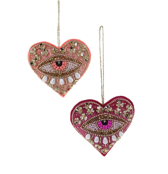 Beaded Heart Eye Ornament