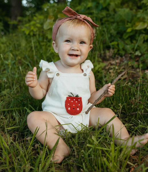 Strawberry Embroidered Pocket Baby Romper