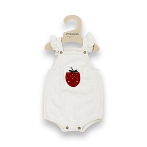 Strawberry Embroidered Pocket Baby Romper